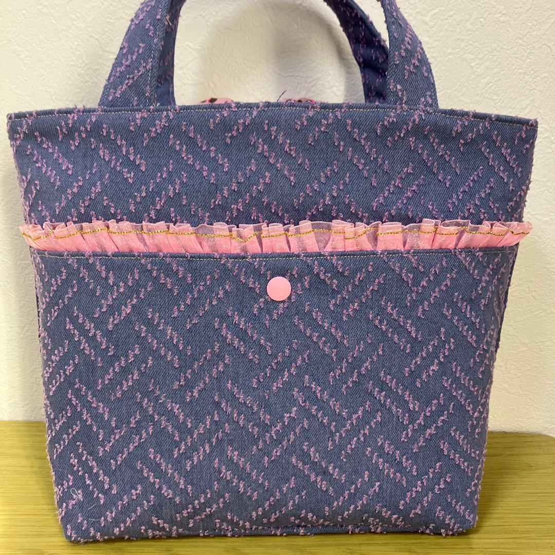 コヤンイサムチョン　デニム　レオパード　フリルトートバック　横33縦24マチ10