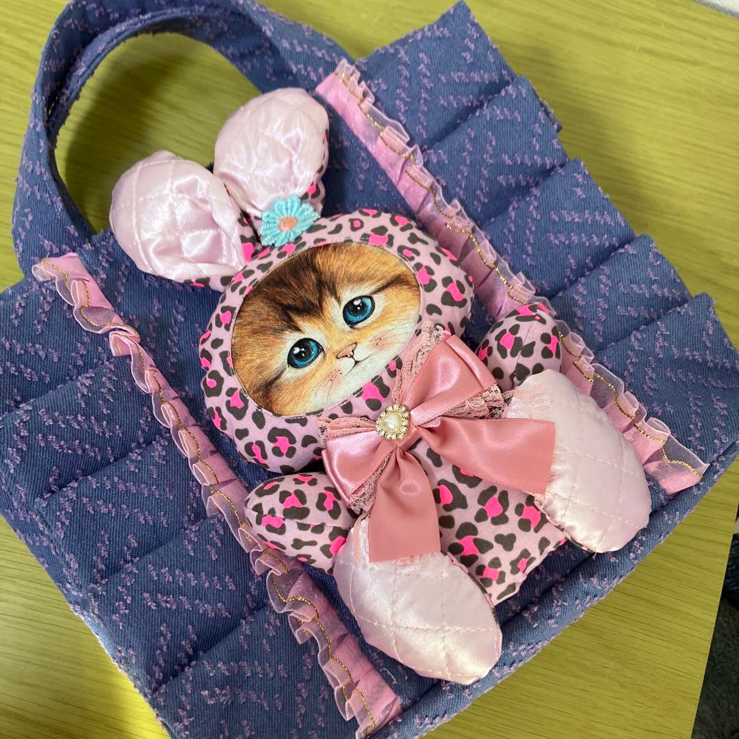 コヤンイサムチョン　デニム　レオパード　フリルトートバック　横33縦24マチ10