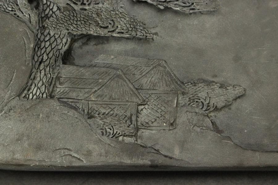 端渓 刻山水 硯 中国美術 民国 文房四宝(ZE840)