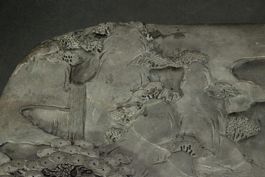 端渓 刻山水 硯 中国美術 民国 文房四宝(ZE840)