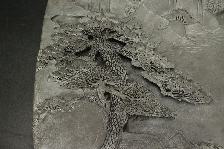 端渓 刻山水 硯 中国美術 民国 文房四宝(ZE840)