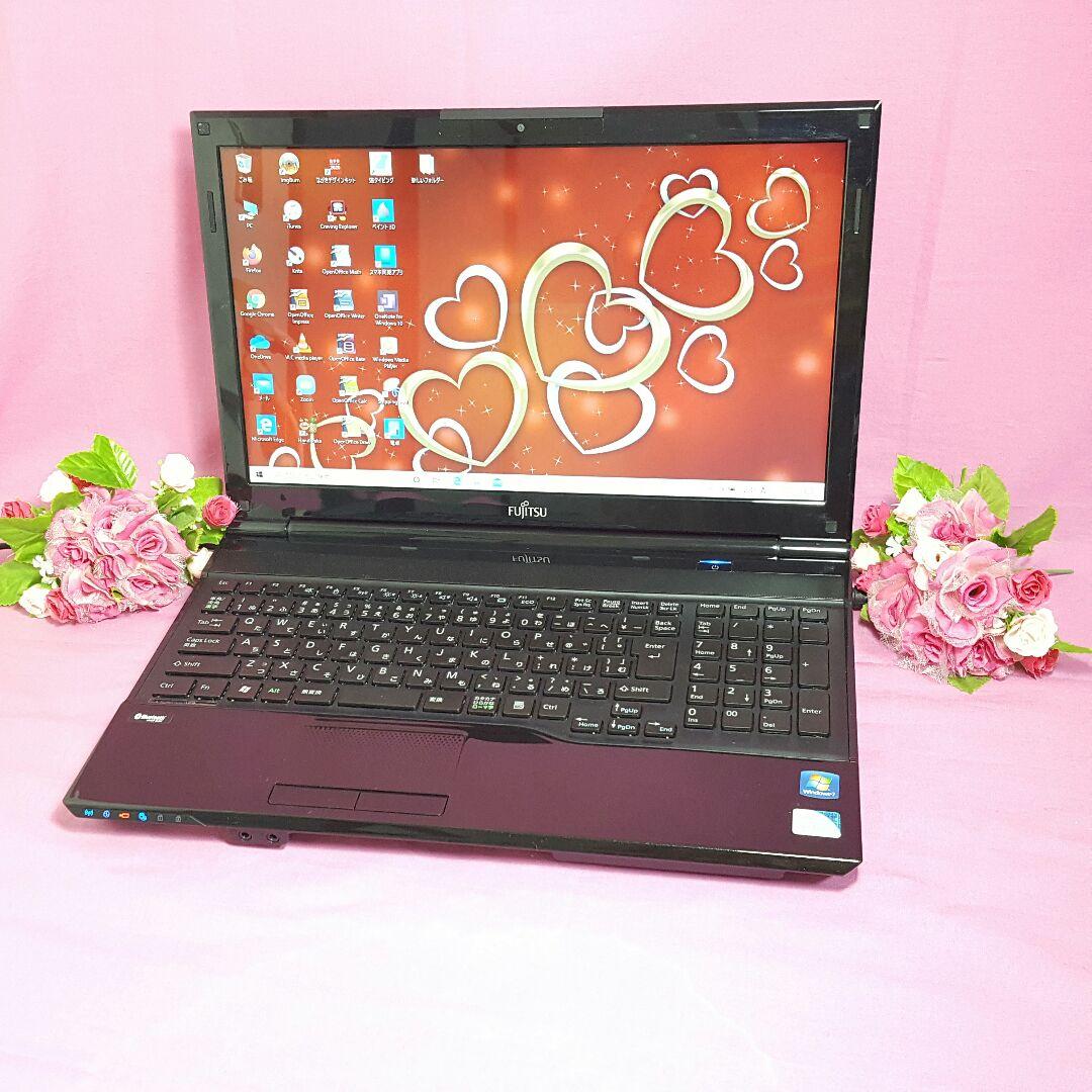 富士通/Win10/大容量500G/高速メモリ4G/WEBカメラ搭載/テレワーク