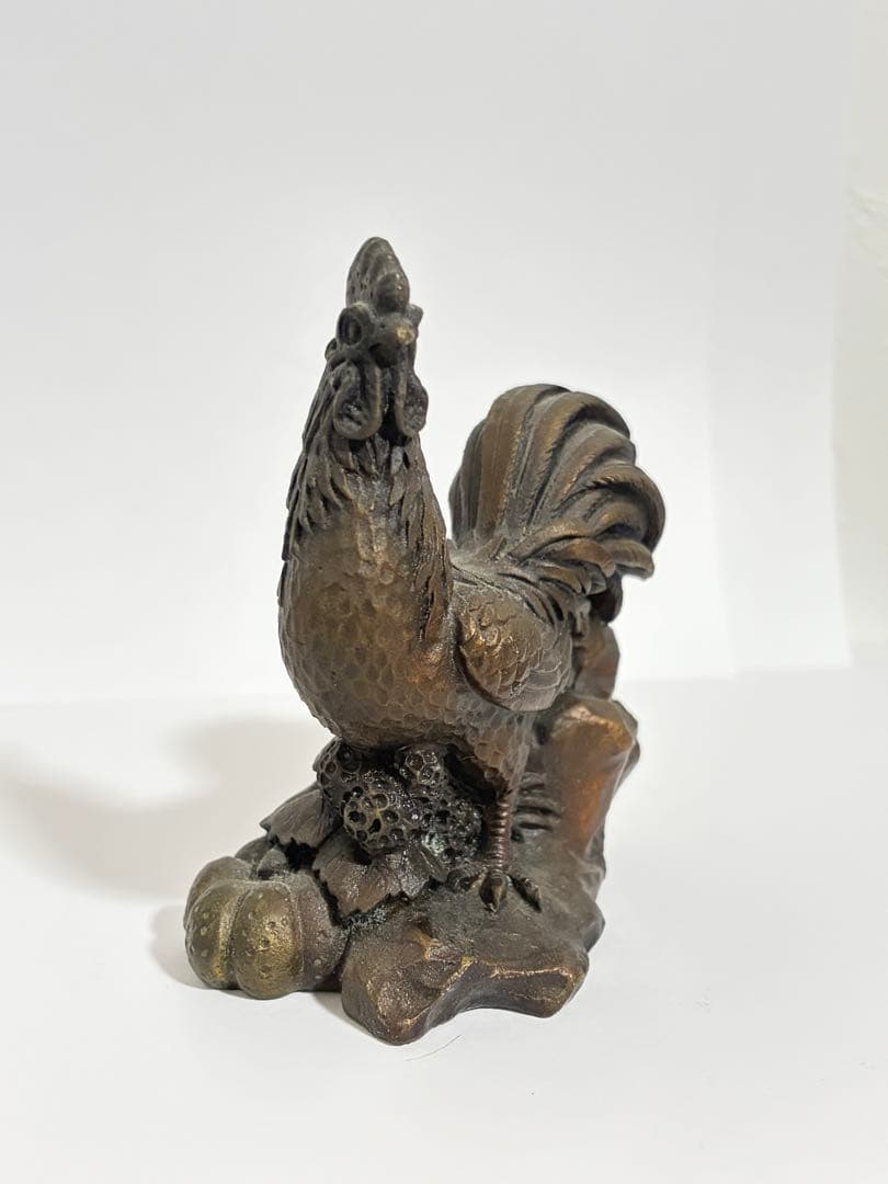 鋳銅 鶏 置物 在銘なし ブロンズ風 合金製 約9.5cm 491g 骨董