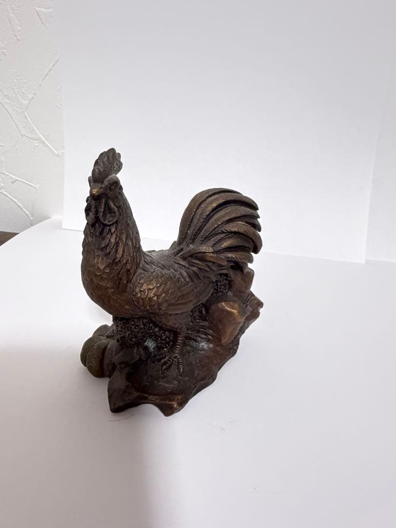 鋳銅 鶏 置物 在銘なし ブロンズ風 合金製 約9.5cm 491g 骨董