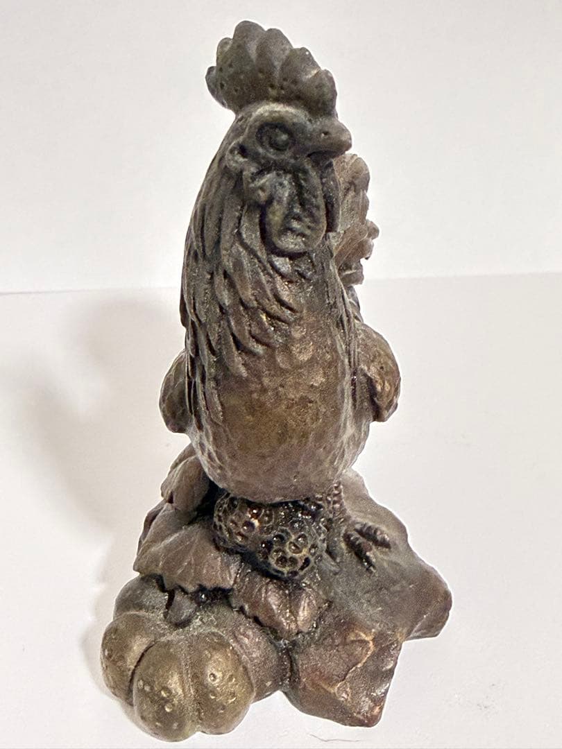 鋳銅 鶏 置物 在銘なし ブロンズ風 合金製 約9.5cm 491g 骨董