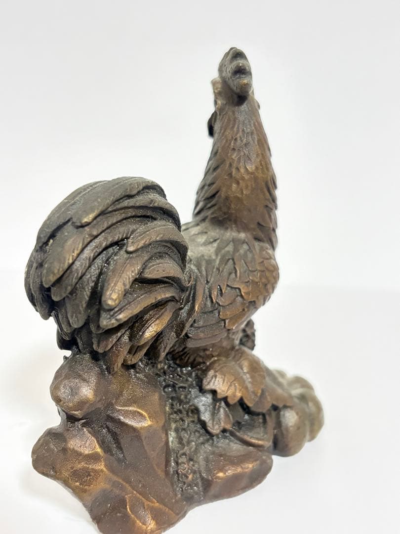 鋳銅 鶏 置物 在銘なし ブロンズ風 合金製 約9.5cm 491g 骨董