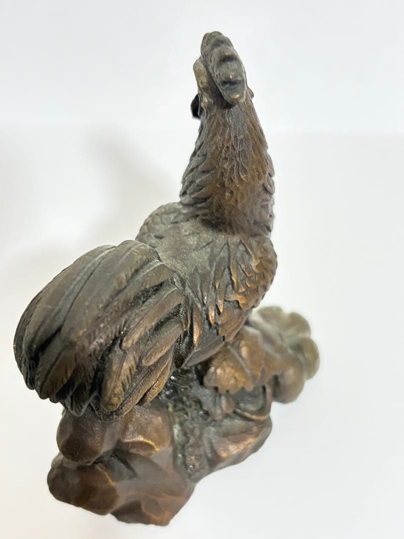 鋳銅 鶏 置物 在銘なし ブロンズ風 合金製 約9.5cm 491g 骨董