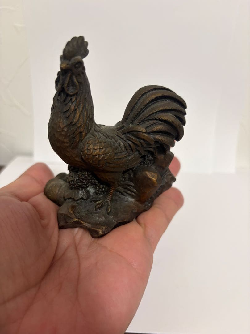 鋳銅 鶏 置物 在銘なし ブロンズ風 合金製 約9.5cm 491g 骨董