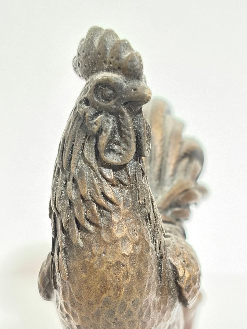 鋳銅 鶏 置物 在銘なし ブロンズ風 合金製 約9.5cm 491g 骨董