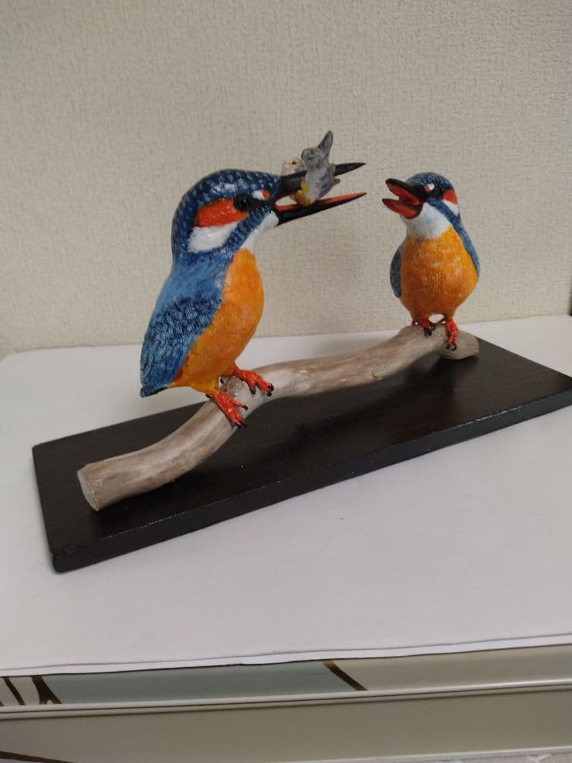 木彫りの野鳥のオブジェ(つがいのカワセミ)