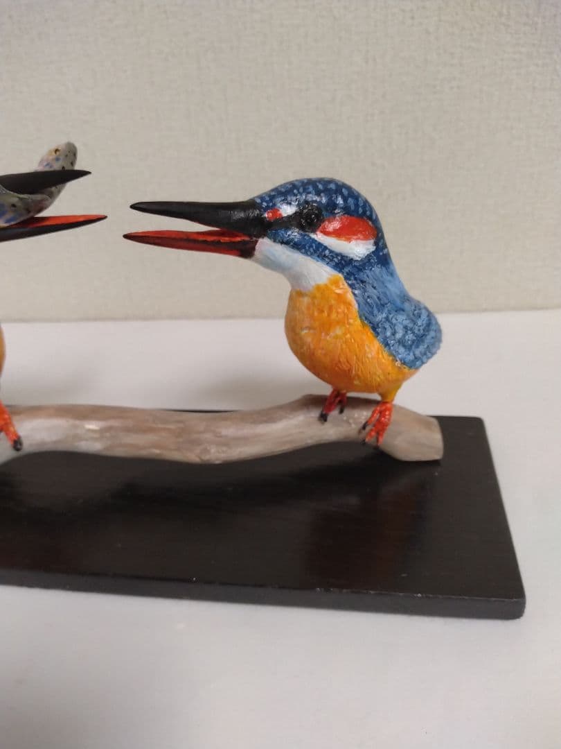 木彫りの野鳥のオブジェ(つがいのカワセミ)