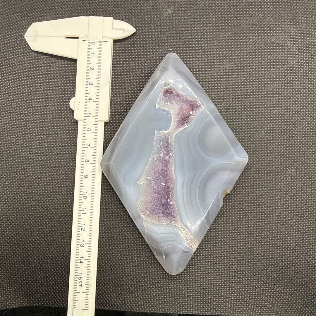 天然石　瑪瑙×アメジスト　スライス　ダイヤ形　台座セット♪