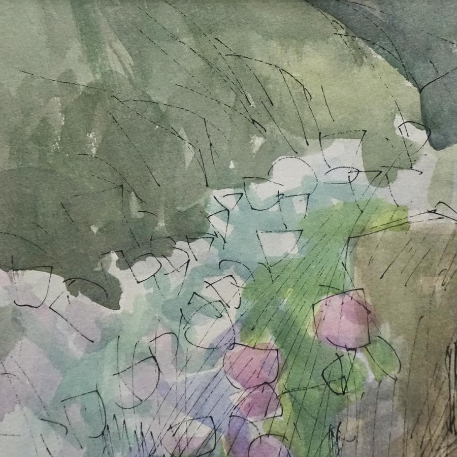 斎藤政一『矢田寺あじさいと地蔵』 一枚の繪 水彩画 絵画 美術 芸術 額装