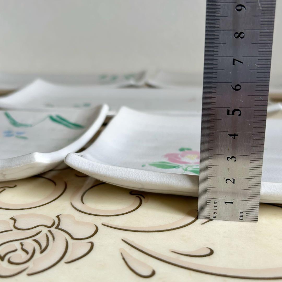 たち吉　絵変わり　花紋　長角皿揃　5枚セット　長皿　さんま皿　貫入陶器　土物　和