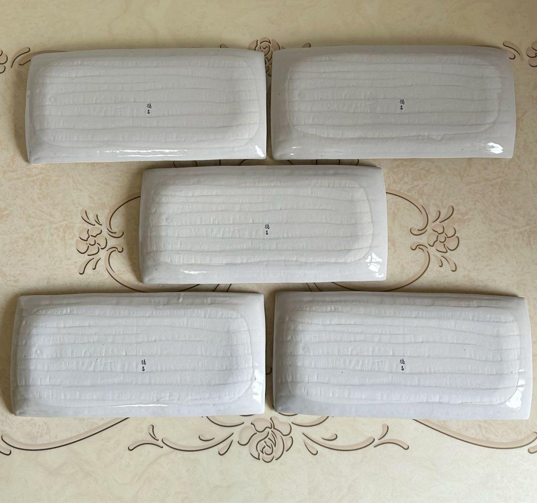 たち吉　絵変わり　花紋　長角皿揃　5枚セット　長皿　さんま皿　貫入陶器　土物　和