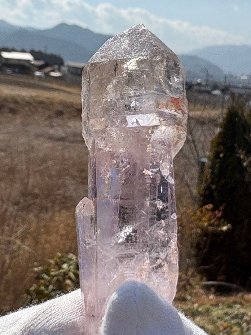 ❤️厳選　レア　虹入り❗️高透明　紫・骸骨水晶 エレスチャルクォーツ　アメジスト 柱