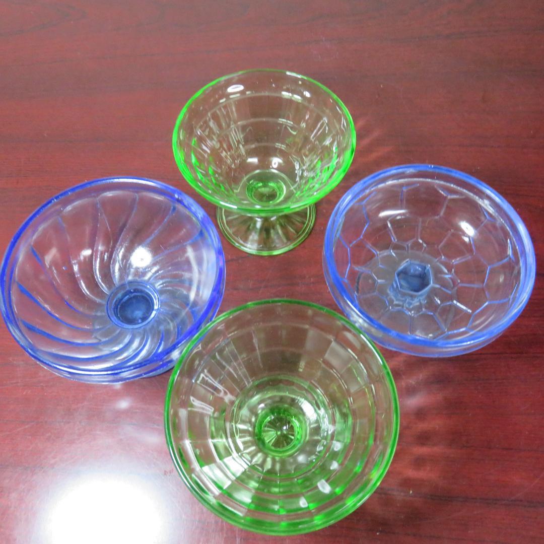 氷コップ 4ケ 昭和レトロ 大正 ウランガラス デザートグラス