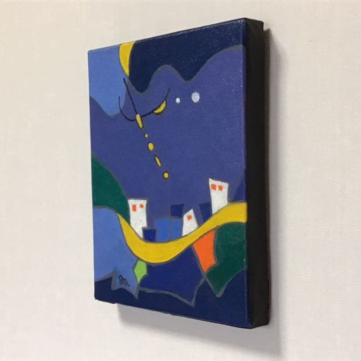 絵画　「街(暗)」アクリル、油彩