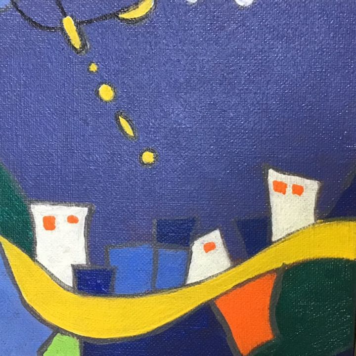 絵画　「街(暗)」アクリル、油彩