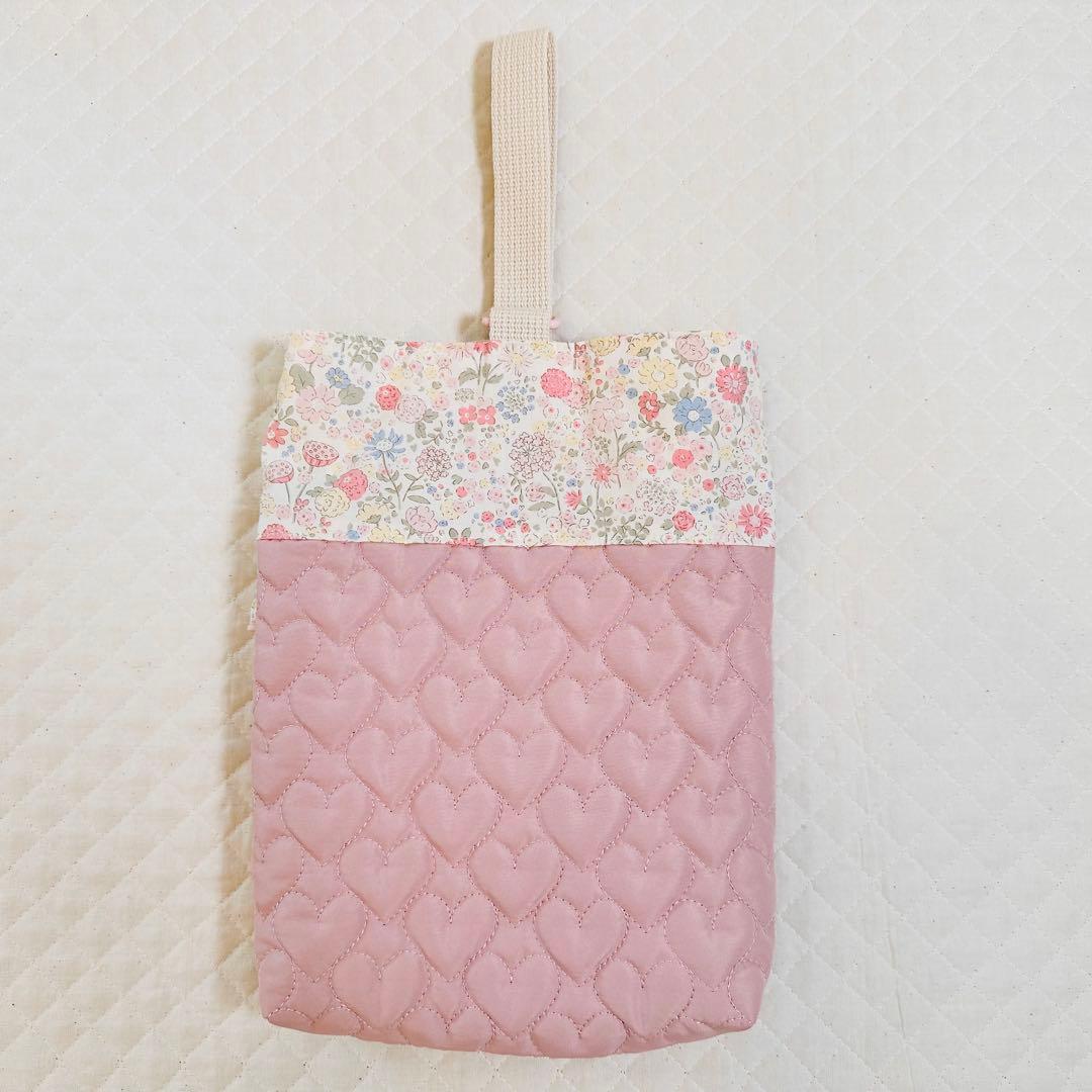 にこ　ハンドメイド　ハート　キルティング　女の子　花柄　レッスンバッグ