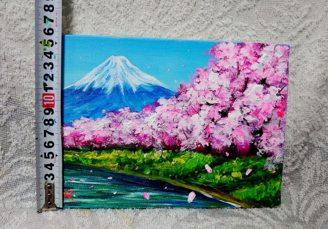 油絵 絵画【桜の富士山】