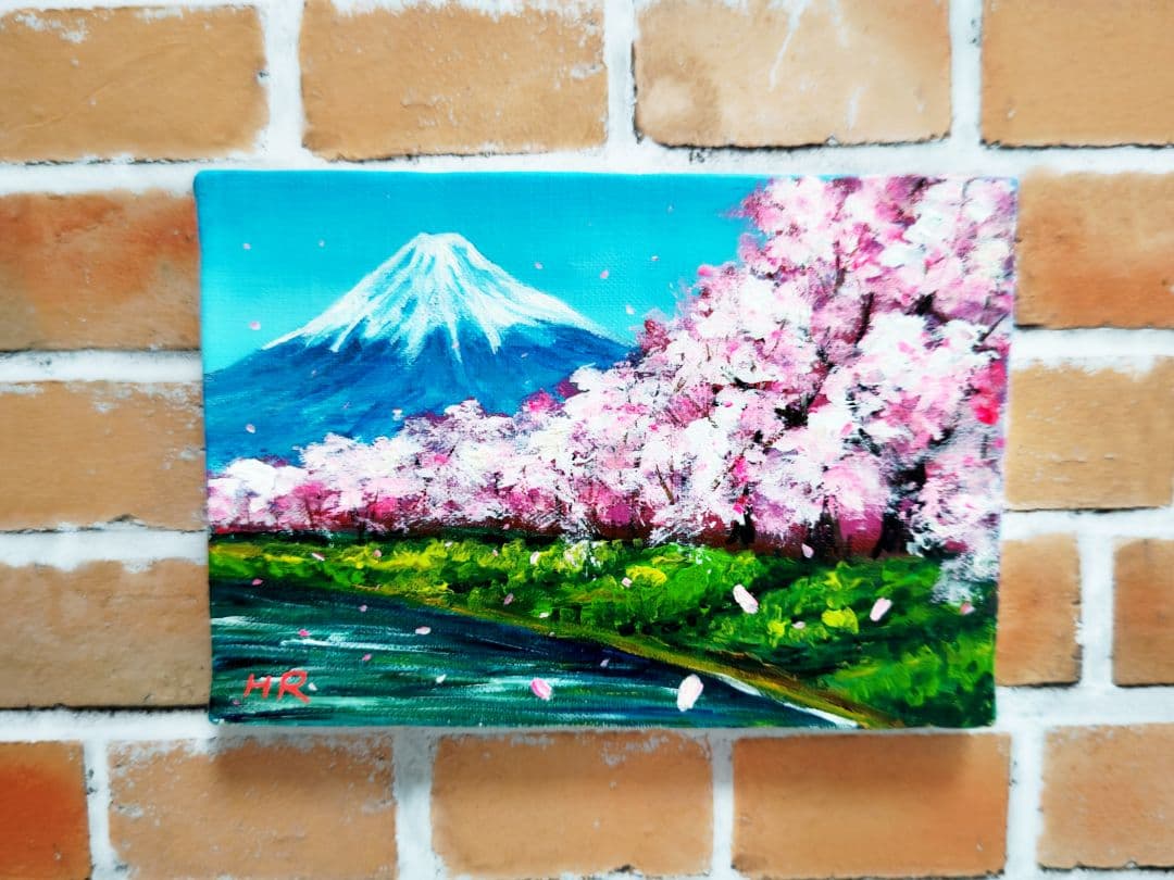 油絵 絵画【桜の富士山】