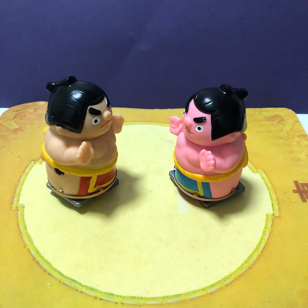 昭和レトロ　お相撲さんゲーム　ゼンマイ人形　4体　土俵付き　ソフビ人形　トミー