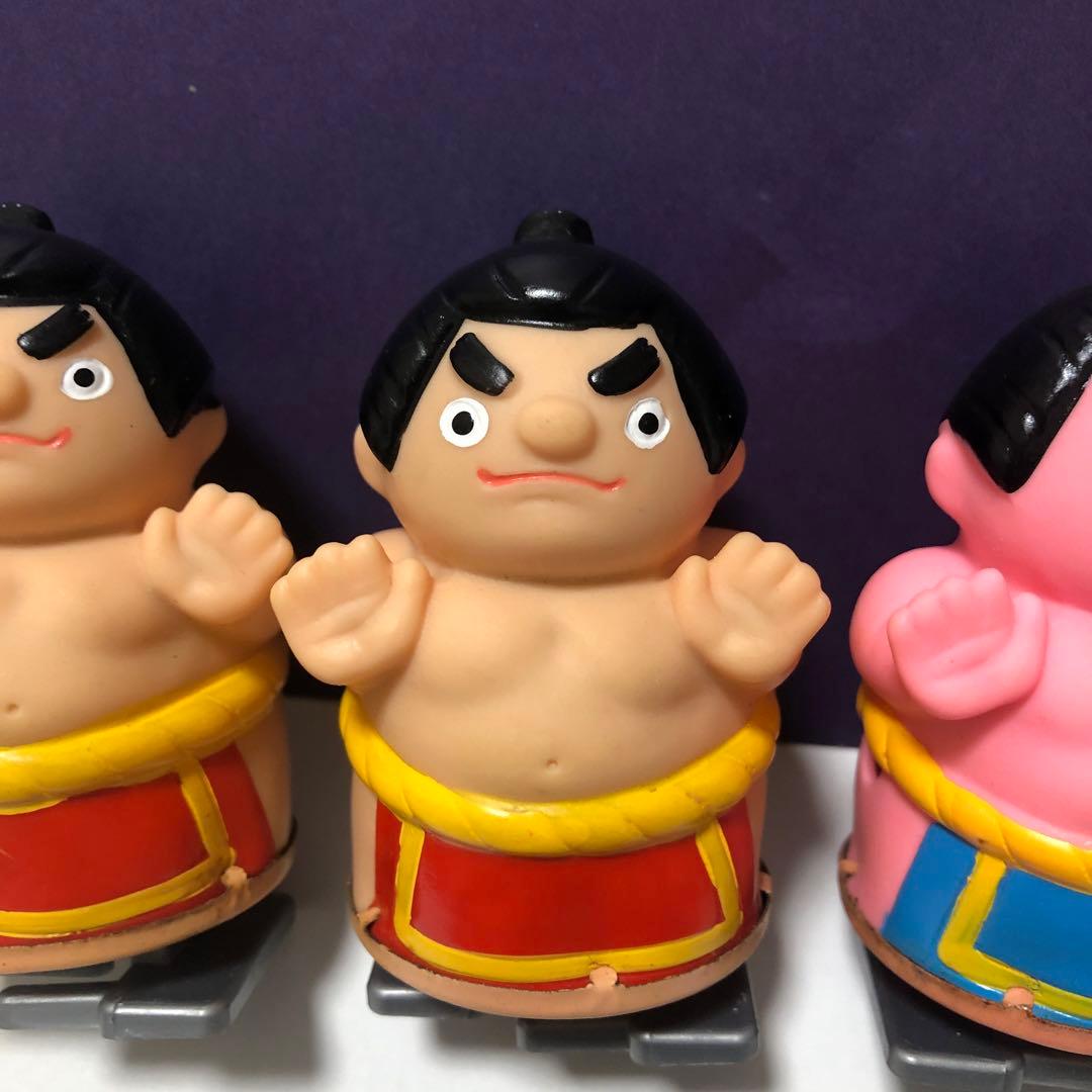 昭和レトロ　お相撲さんゲーム　ゼンマイ人形　4体　土俵付き　ソフビ人形　トミー