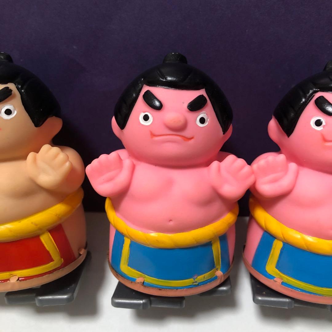昭和レトロ　お相撲さんゲーム　ゼンマイ人形　4体　土俵付き　ソフビ人形　トミー