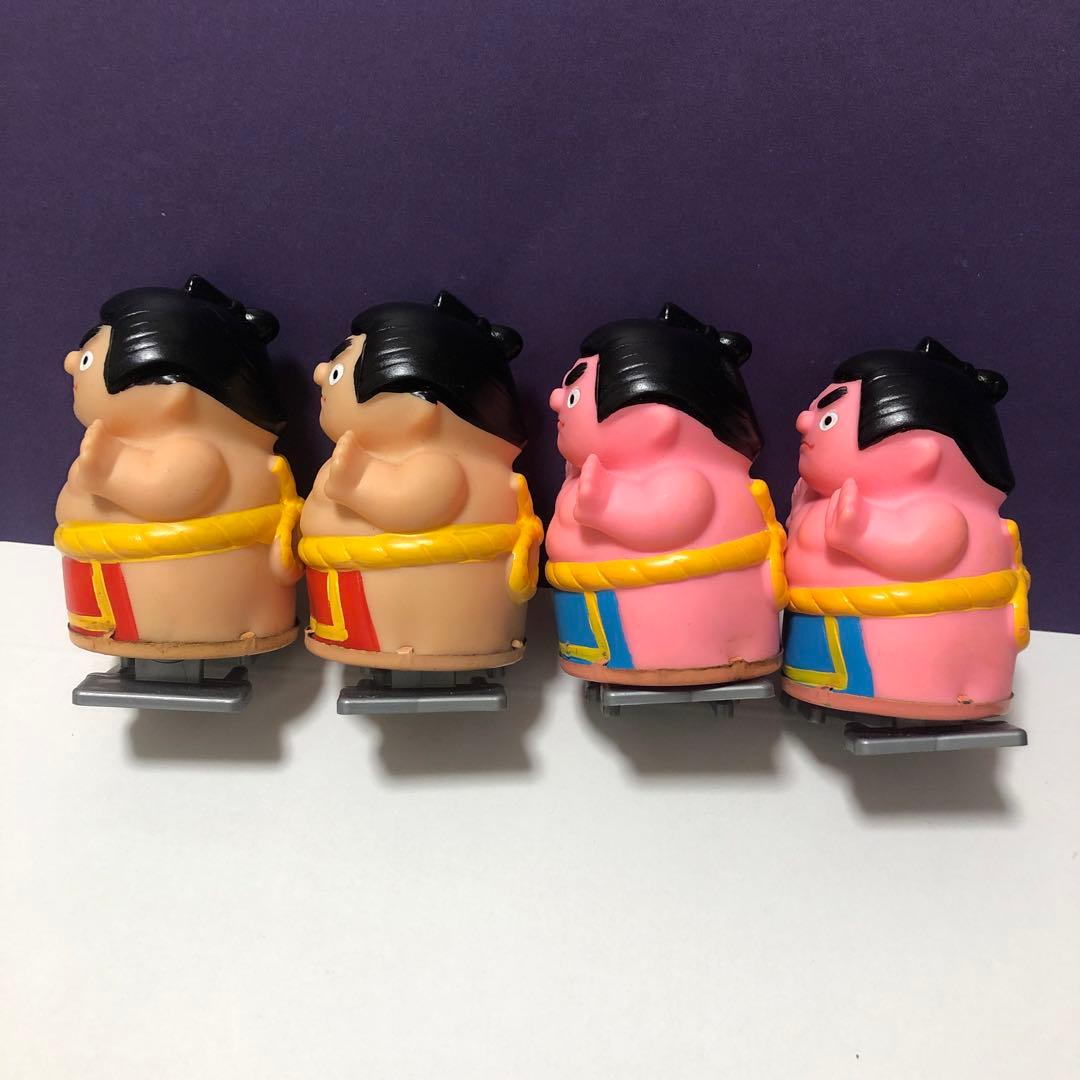 昭和レトロ　お相撲さんゲーム　ゼンマイ人形　4体　土俵付き　ソフビ人形　トミー