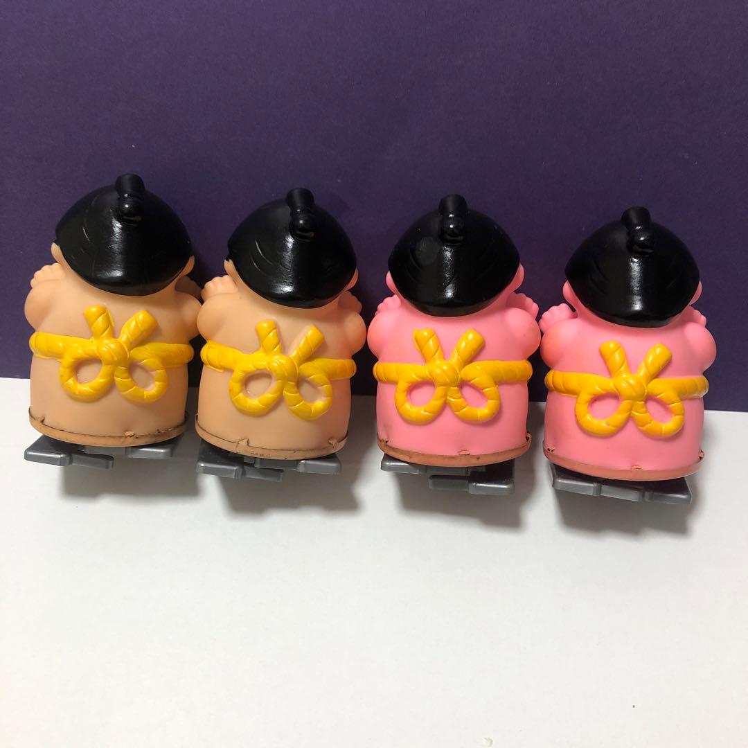 昭和レトロ　お相撲さんゲーム　ゼンマイ人形　4体　土俵付き　ソフビ人形　トミー