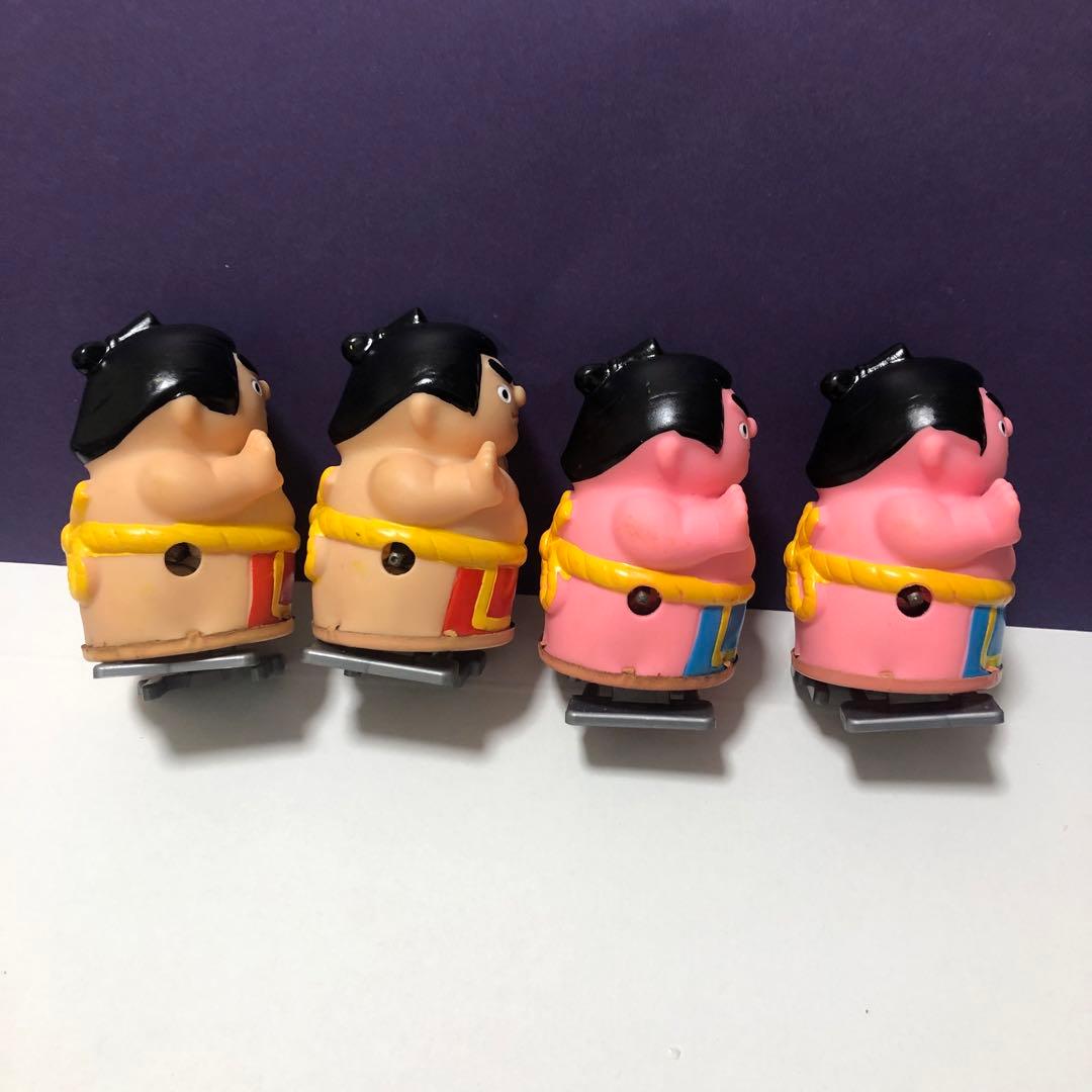 昭和レトロ　お相撲さんゲーム　ゼンマイ人形　4体　土俵付き　ソフビ人形　トミー