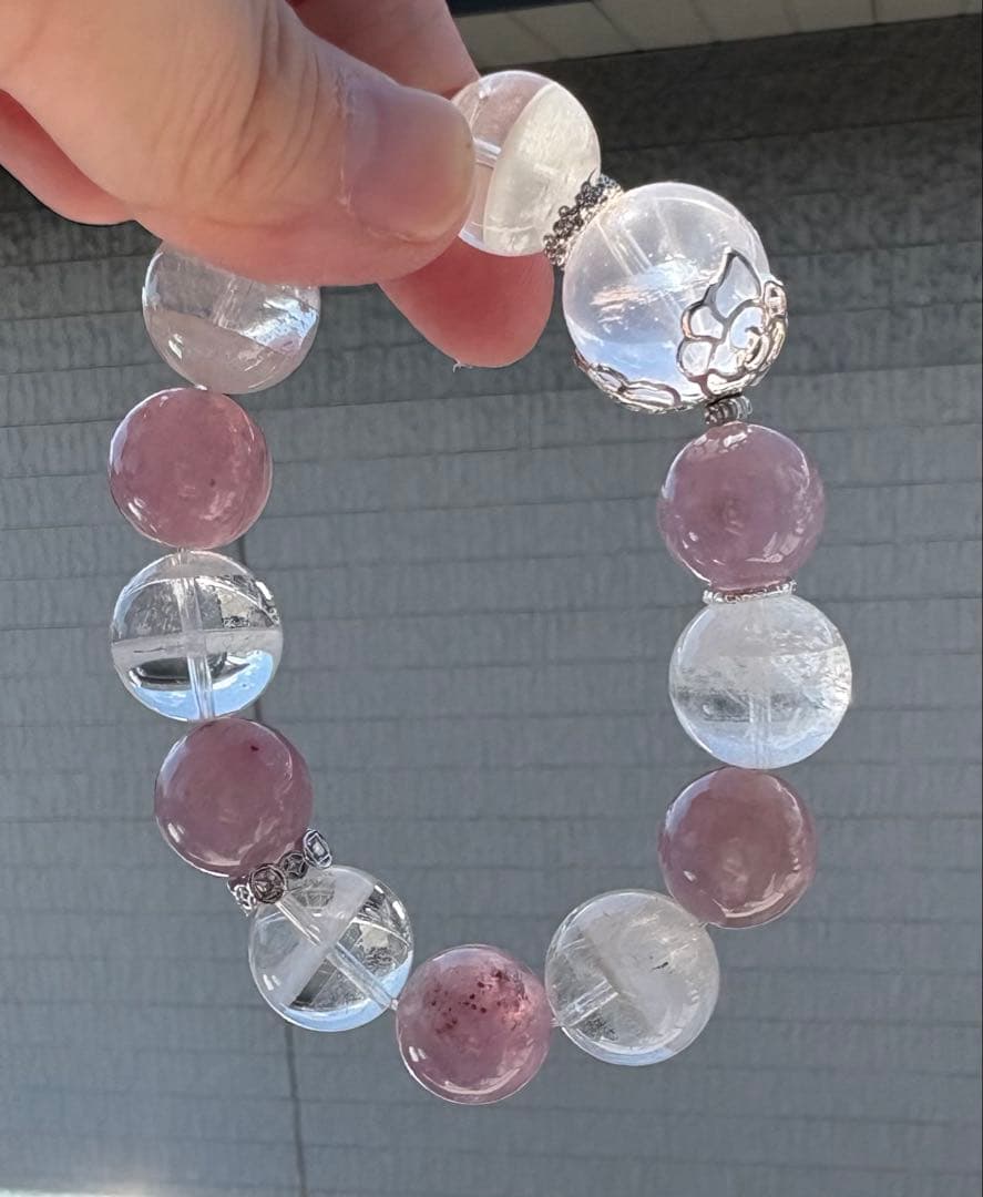 セールキラキラ天然石　ピンクマイカ&千層ガーデンブレス