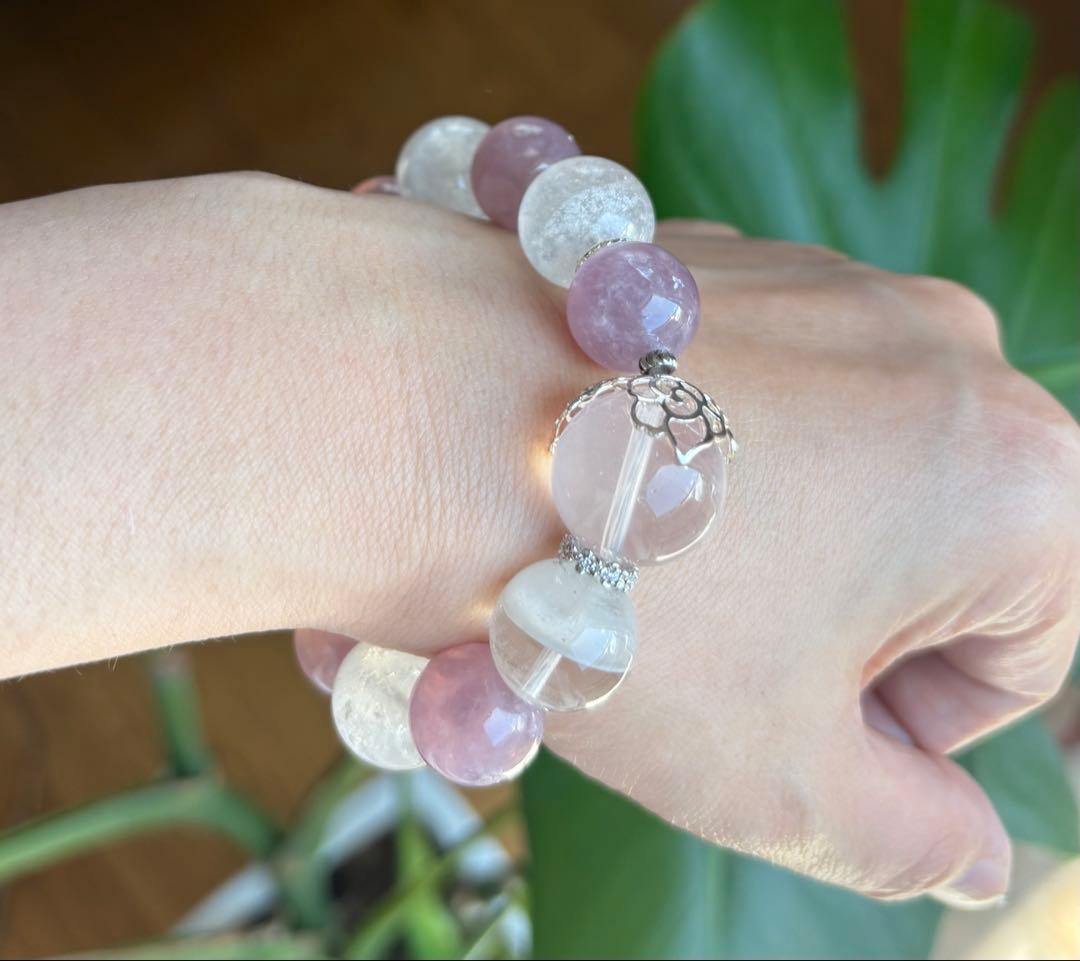 セールキラキラ天然石　ピンクマイカ&千層ガーデンブレス