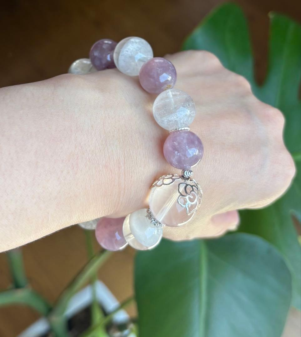 セールキラキラ天然石　ピンクマイカ&千層ガーデンブレス