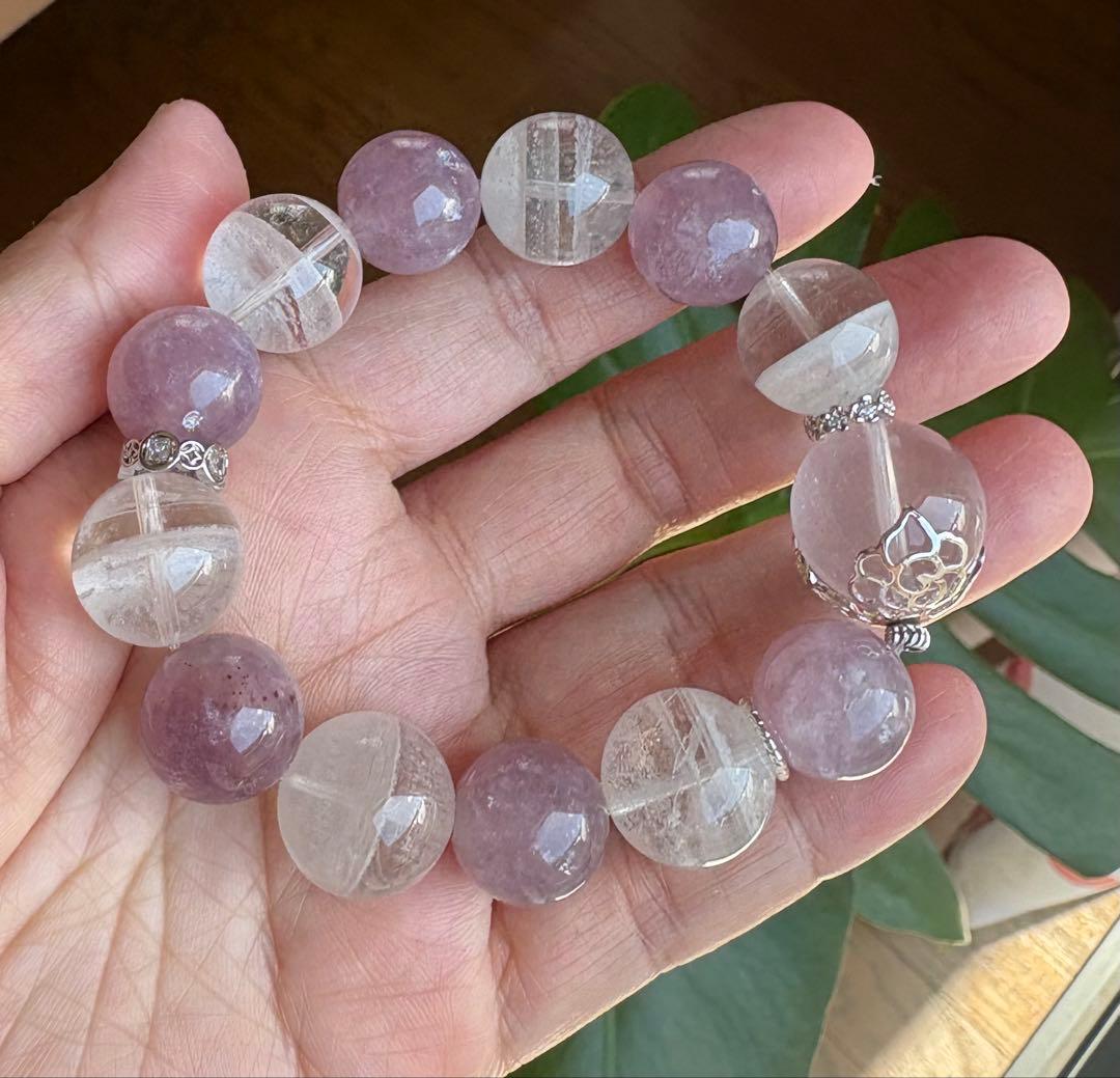 セールキラキラ天然石　ピンクマイカ&千層ガーデンブレス