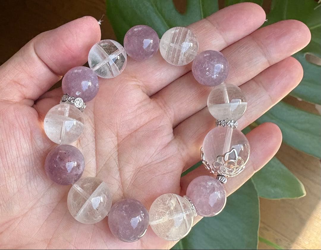 セールキラキラ天然石　ピンクマイカ&千層ガーデンブレス