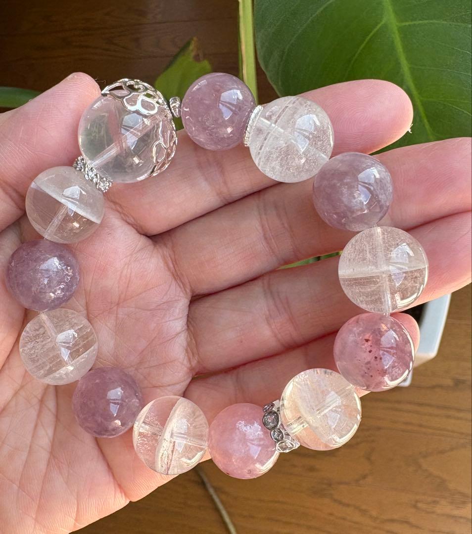 セールキラキラ天然石　ピンクマイカ&千層ガーデンブレス