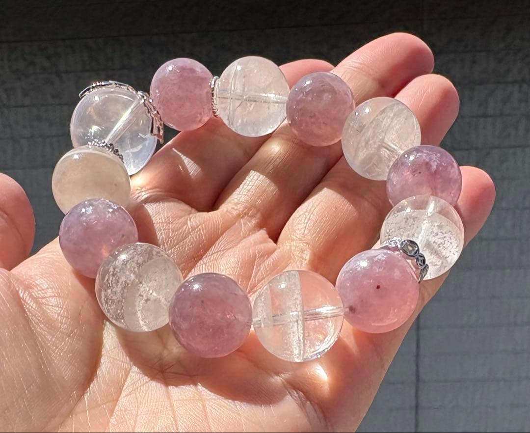 セールキラキラ天然石　ピンクマイカ&千層ガーデンブレス