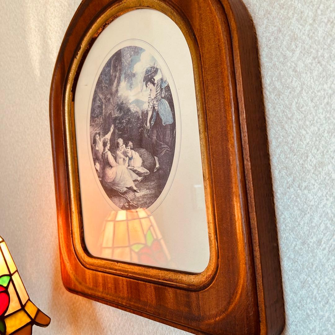 イタリア製　アンティーク　人物画　39x30 絵画　額縁オーク材　額絵