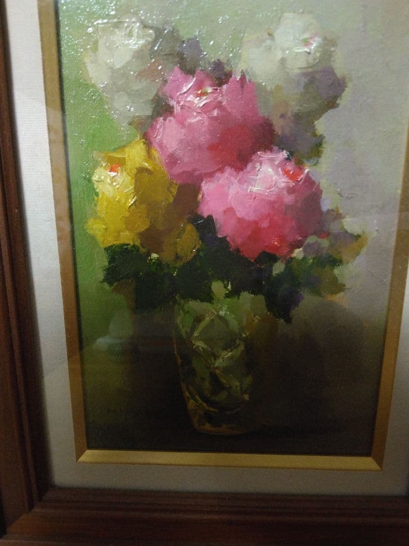 【真作】宮崎万平　油絵 ばら