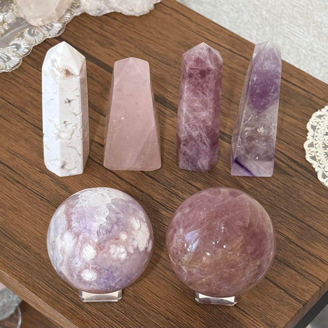 ピンクアメジストフラワーアゲート　淡ピンクパープル　スフィア　59mmブラジル産