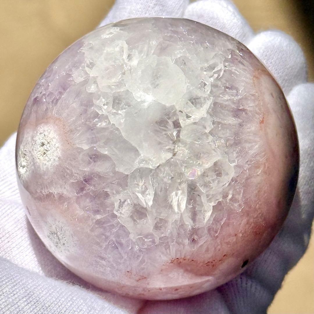 ピンクアメジストフラワーアゲート　淡ピンクパープル　スフィア　59mmブラジル産