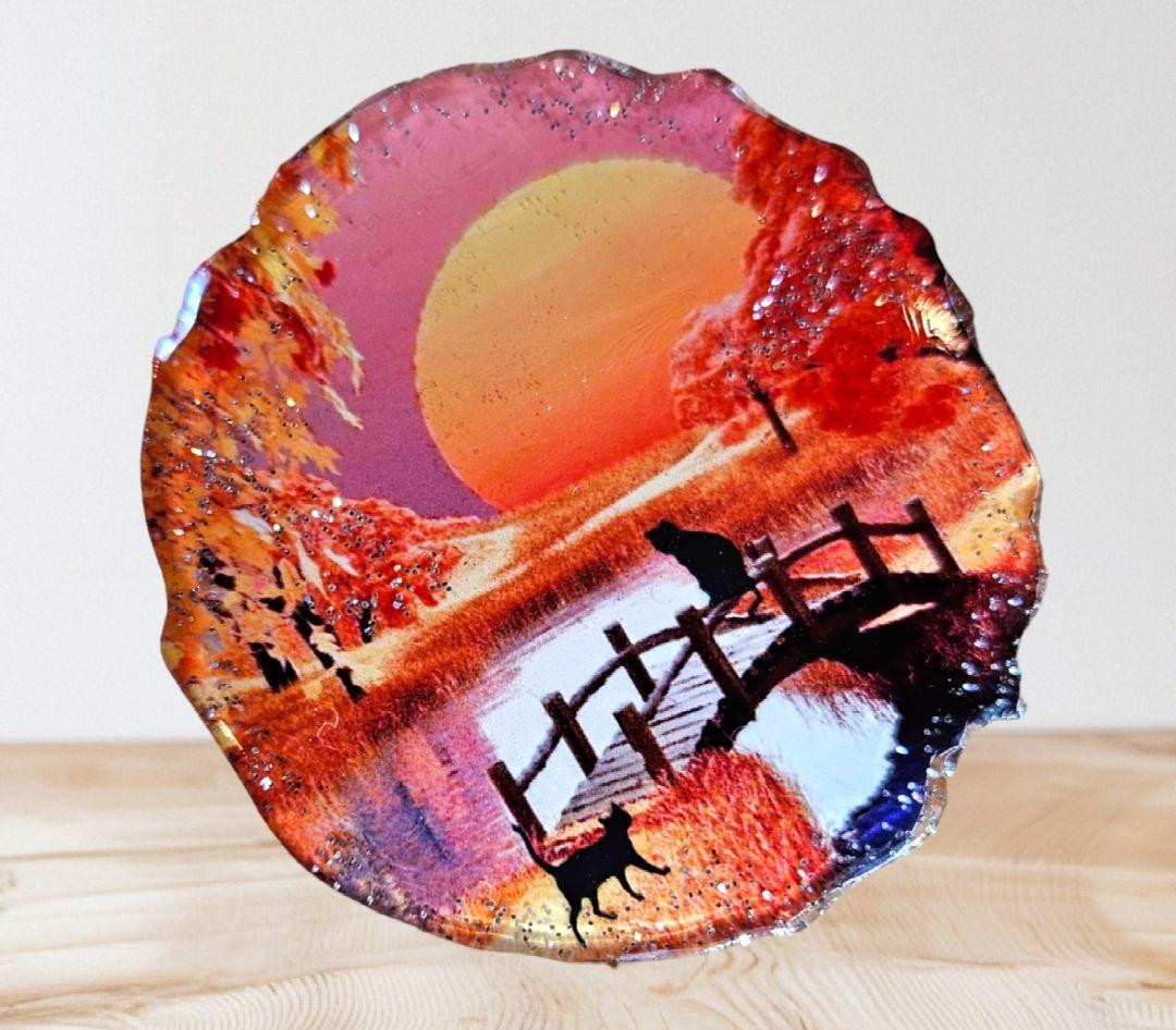 NO.962❤黒猫 秋 月❤レジンへアゴム ブローチ