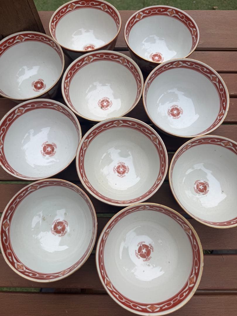 九谷焼 赤絵 茶碗 10客 骨董 アンティーク　古九谷