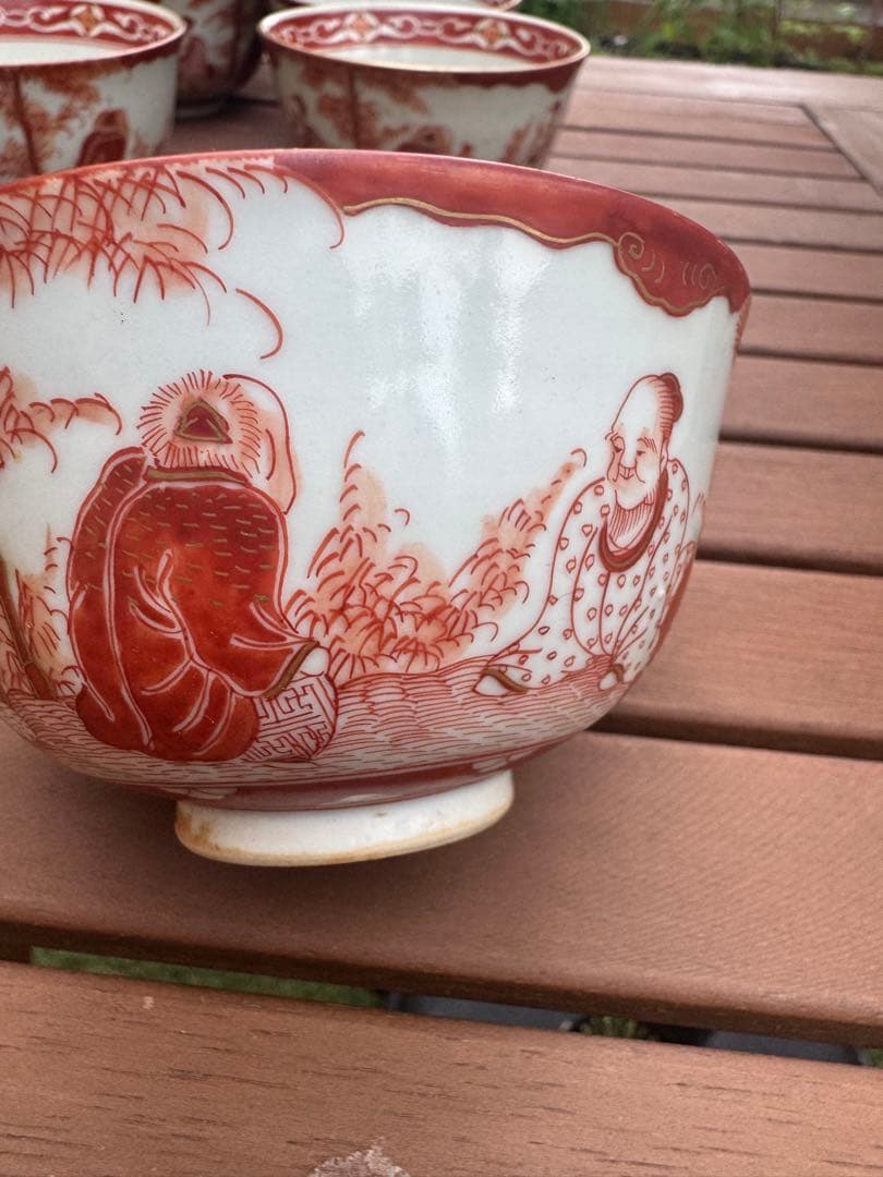 九谷焼 赤絵 茶碗 10客 骨董 アンティーク　古九谷