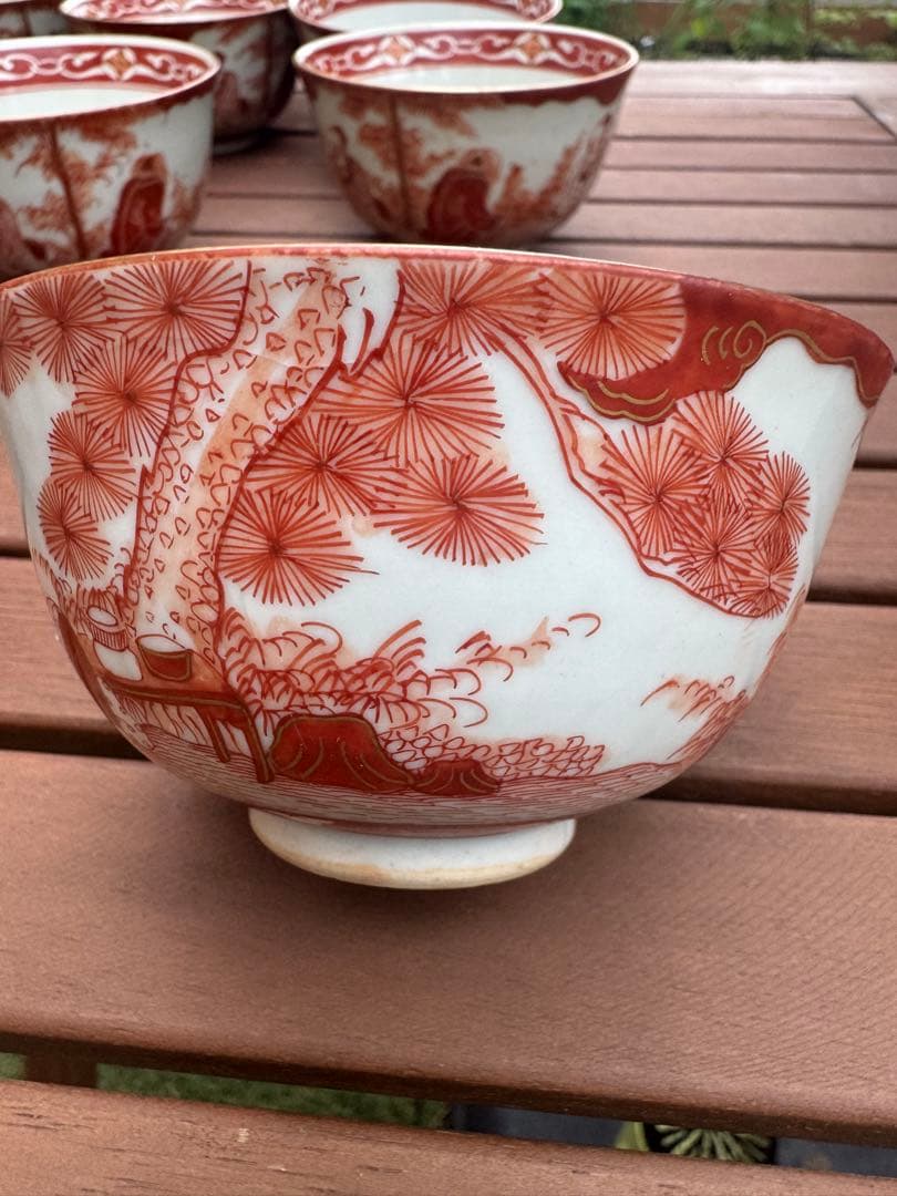 九谷焼 赤絵 茶碗 10客 骨董 アンティーク　古九谷