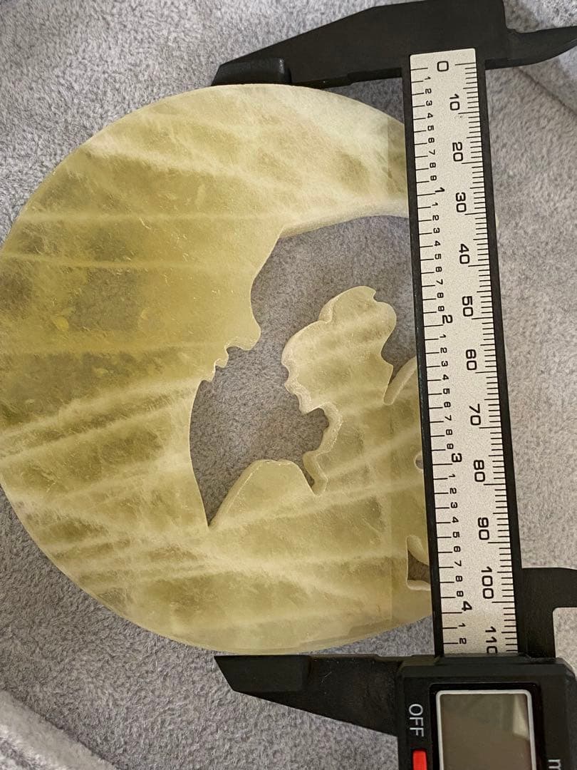 TZ468-2セール★虹入りシトリン月に乗った妖精回転台座セット天然石置物