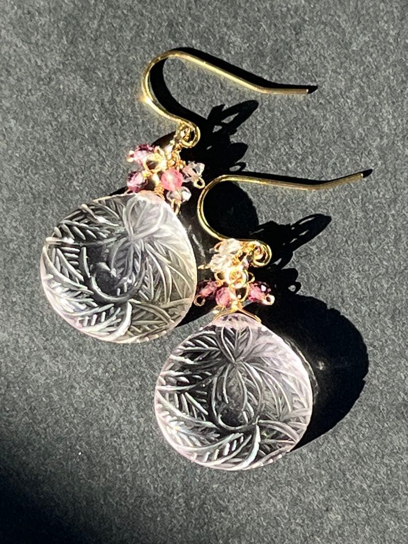 みっちゃん　14kgf アメトリン リーフカービングピアス