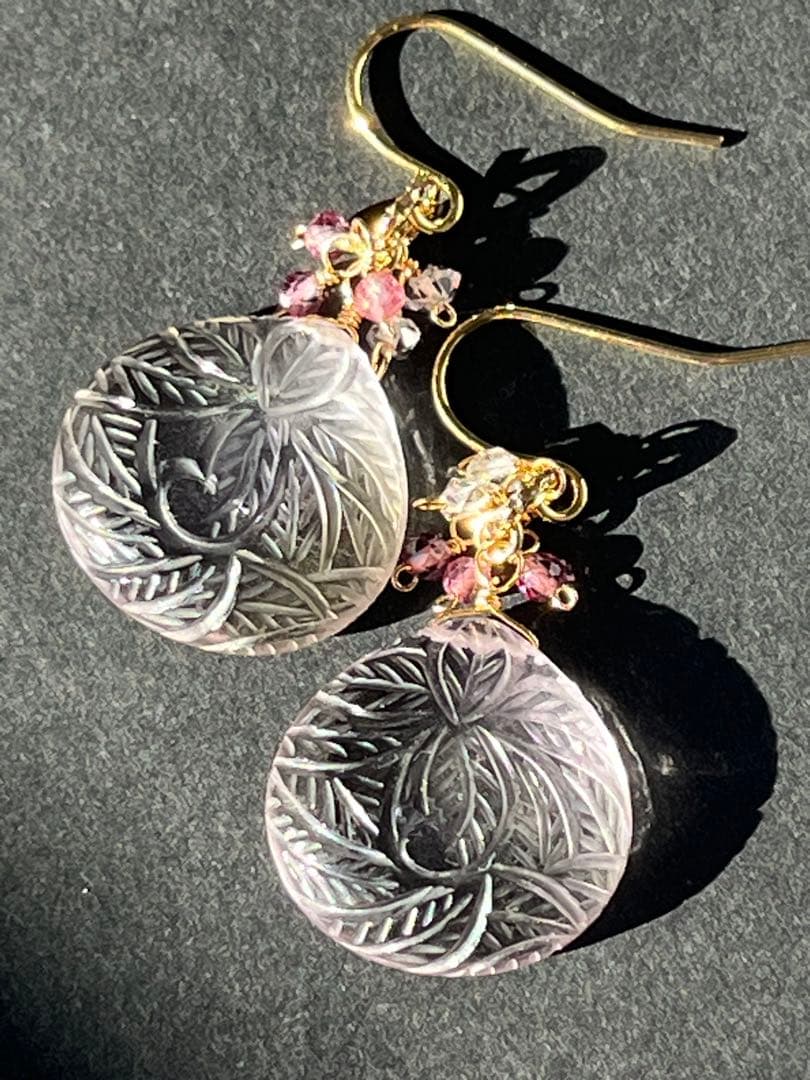 みっちゃん　14kgf アメトリン リーフカービングピアス